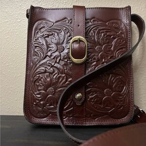 Patricia Nash Brown Embossed Leather Crossbody Bag